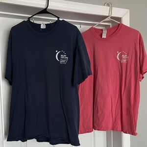 Bundle of 2 Relay For Life T-Shirts in Navy and coral.